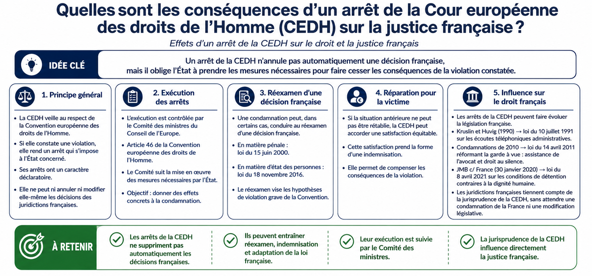Quelles sont les conséquences d'un arrêt de la Cour européenne des droits de l'Homme (CEDH) sur la justice française ?