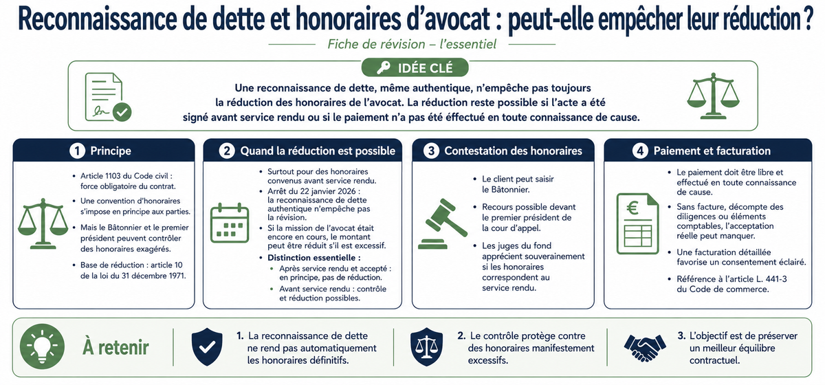 Reconnaissance de dette et honoraires d’avocat : peut-elle empêcher leur réduction ?