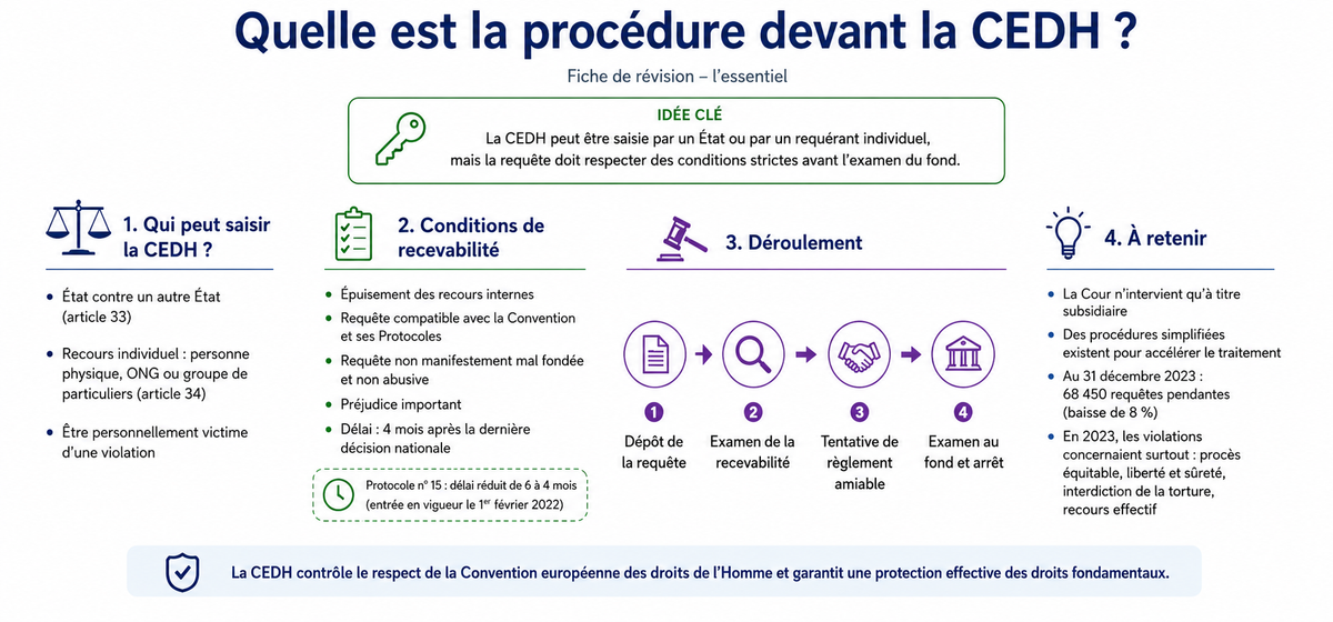 Quelle est la procédure devant la Cour européenne des droits de l'homme (CEDH) ?